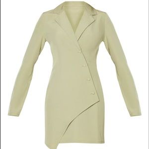 Sage Khaki Button Detail Wrap Blazer Dress